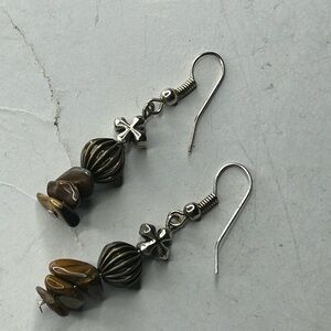 Tiger’s Eye Cross Dangle Earrings – Grounding Energy & Faith Jewelry